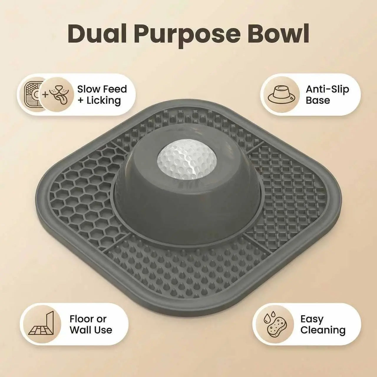 Professional Slow Feeder Dog Bowls and Lick Mats for Liquid and Thick Treats, Anti-Slip Interactive Licking Bowl with Rolling Ball, 5/6 Cup Licking Toy for Dogs and Cats of All Sizes