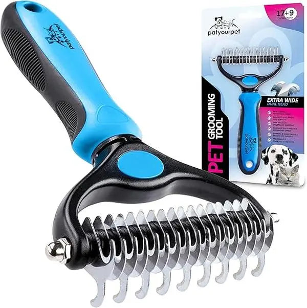 Pat Your Pet Double-Sided Deshedding Brush for Dogs and Cats - Extra Wide Undercoat Rake and Dematting Tool for Effective Grooming