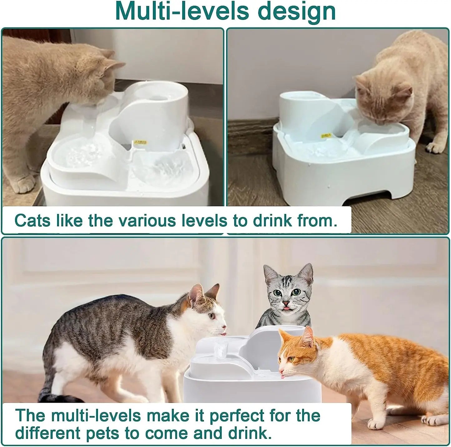 GOYJOY 24/7 Fresh Water Cat Fountain - Ultra Silent Streamflow with LED Light and Activated Carbon Filters