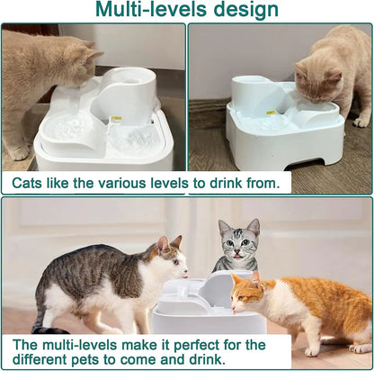 GOYJOY 24/7 Fresh Water Cat Fountain - Ultra Silent Streamflow with LED Light and Activated Carbon Filters