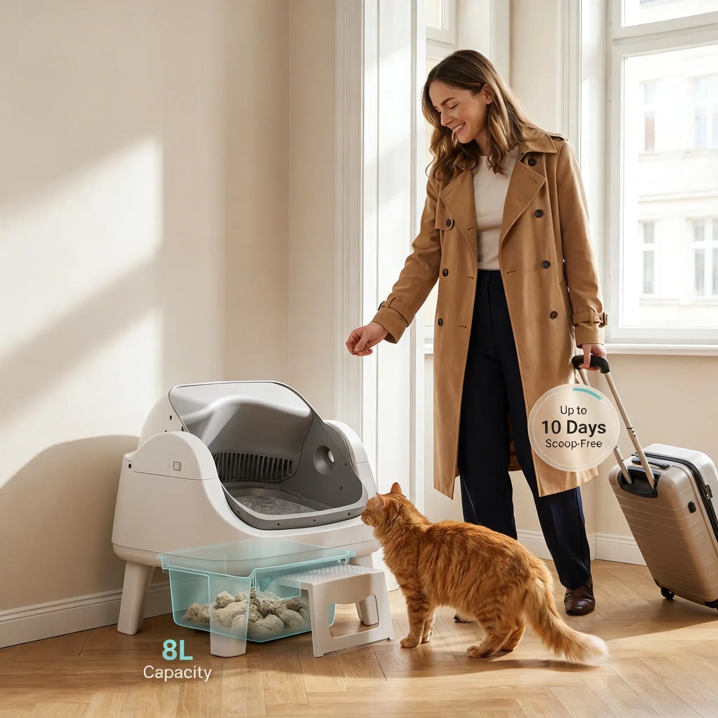 Petpivot Autoscooper 12 Lite Open Top Self-Cleaning Cat Litter Box with Safety Sensors and Anti-Pinch Protection for Senior Cats