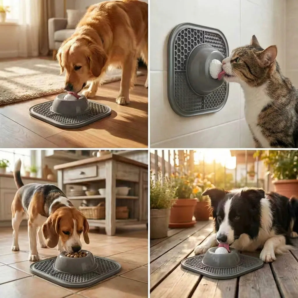 Professional Slow Feeder Dog Bowls and Lick Mats for Liquid and Thick Treats, Anti-Slip Interactive Licking Bowl with Rolling Ball, 5/6 Cup Licking Toy for Dogs and Cats of All Sizes