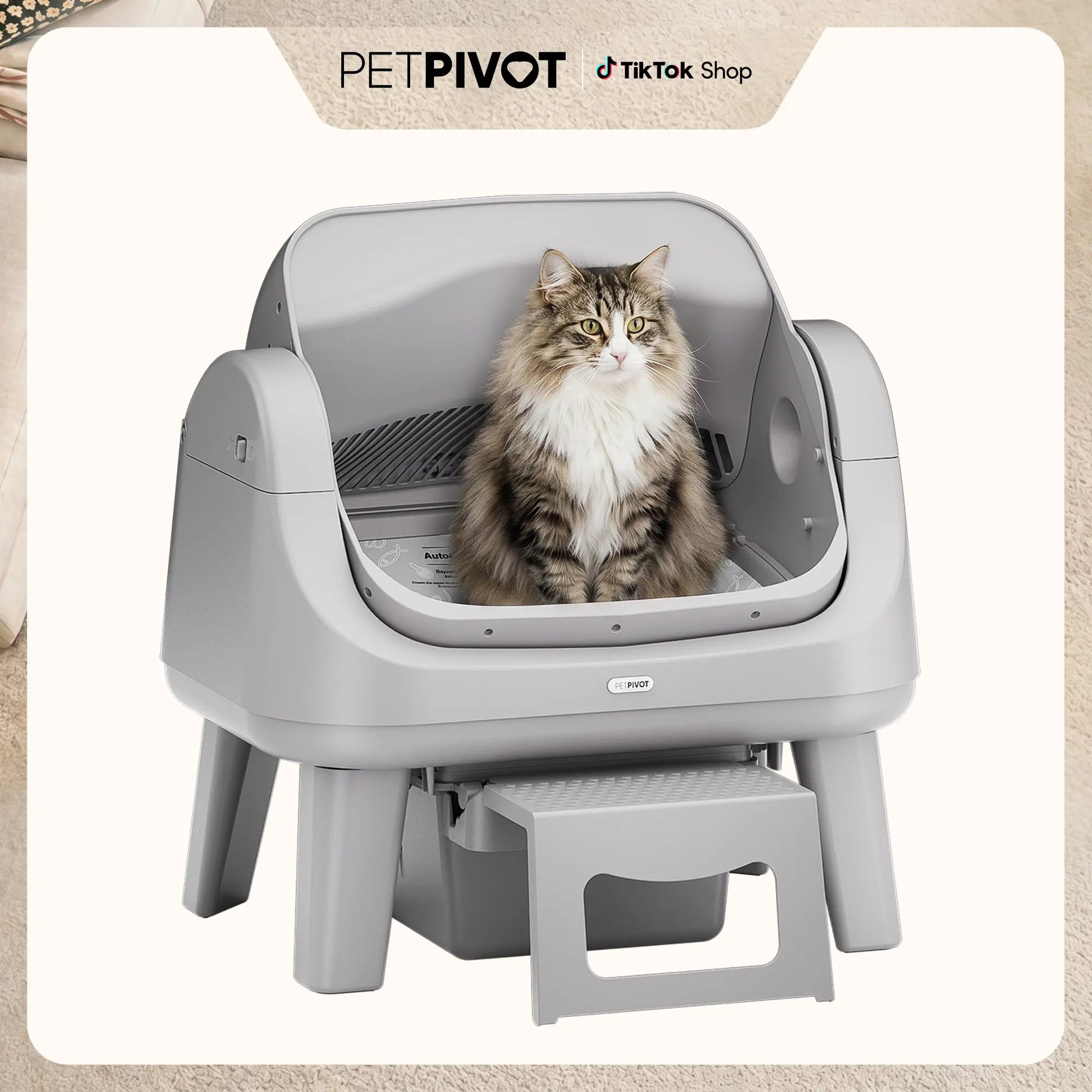 Petpivot Autoscooper 12 Lite Open Top Self-Cleaning Cat Litter Box with Safety Sensors and Anti-Pinch Protection for Senior Cats