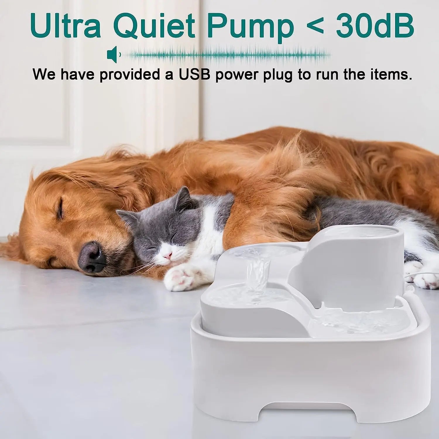 GOYJOY 24/7 Fresh Water Cat Fountain - Ultra Silent Streamflow with LED Light and Activated Carbon Filters