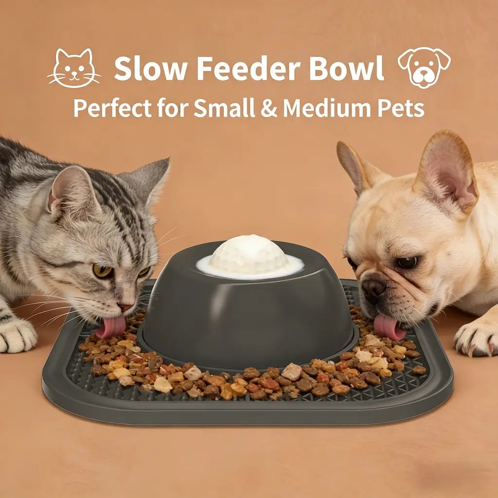 Professional Slow Feeder Dog Bowls and Lick Mats for Liquid and Thick Treats, Anti-Slip Interactive Licking Bowl with Rolling Ball, 5/6 Cup Licking Toy for Dogs and Cats of All Sizes